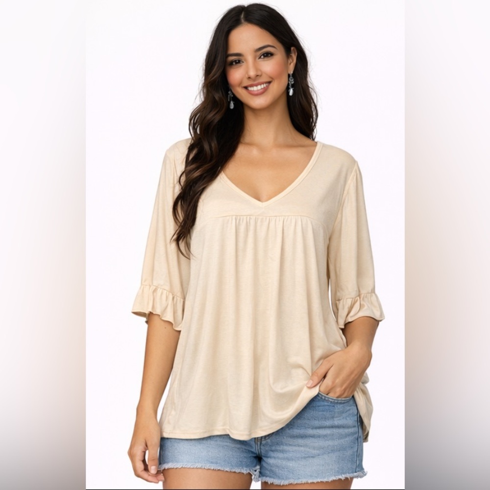 BloomChic Cream Ruffle Sleeve Blouse